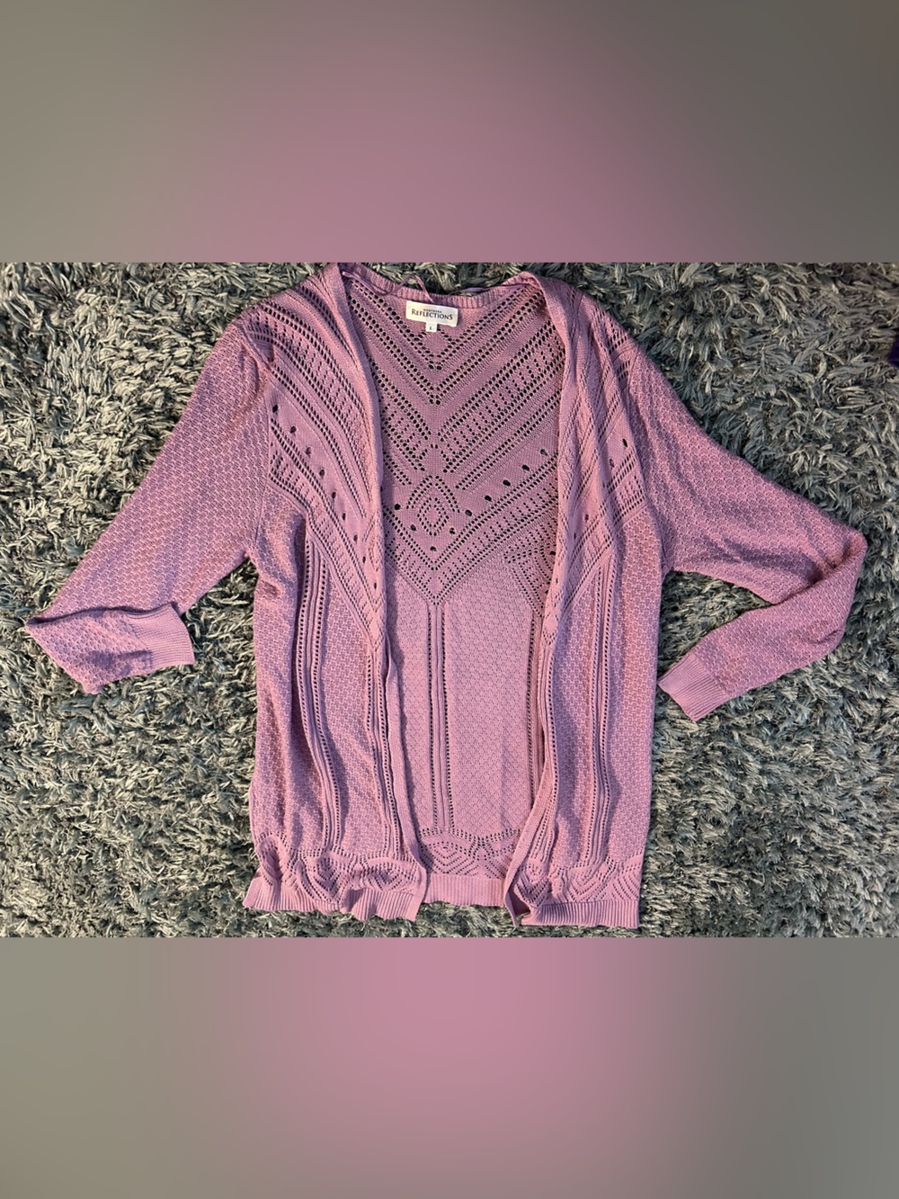 Northern Reflections Lavender Openwork V‑Neck Delicate Sweater